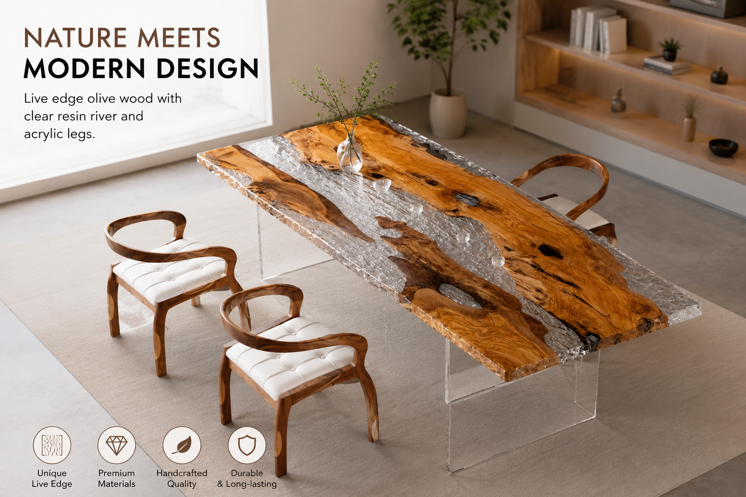 Olive wood resin table-35“W x 79″L Thickness 1.8″ - 图片 9