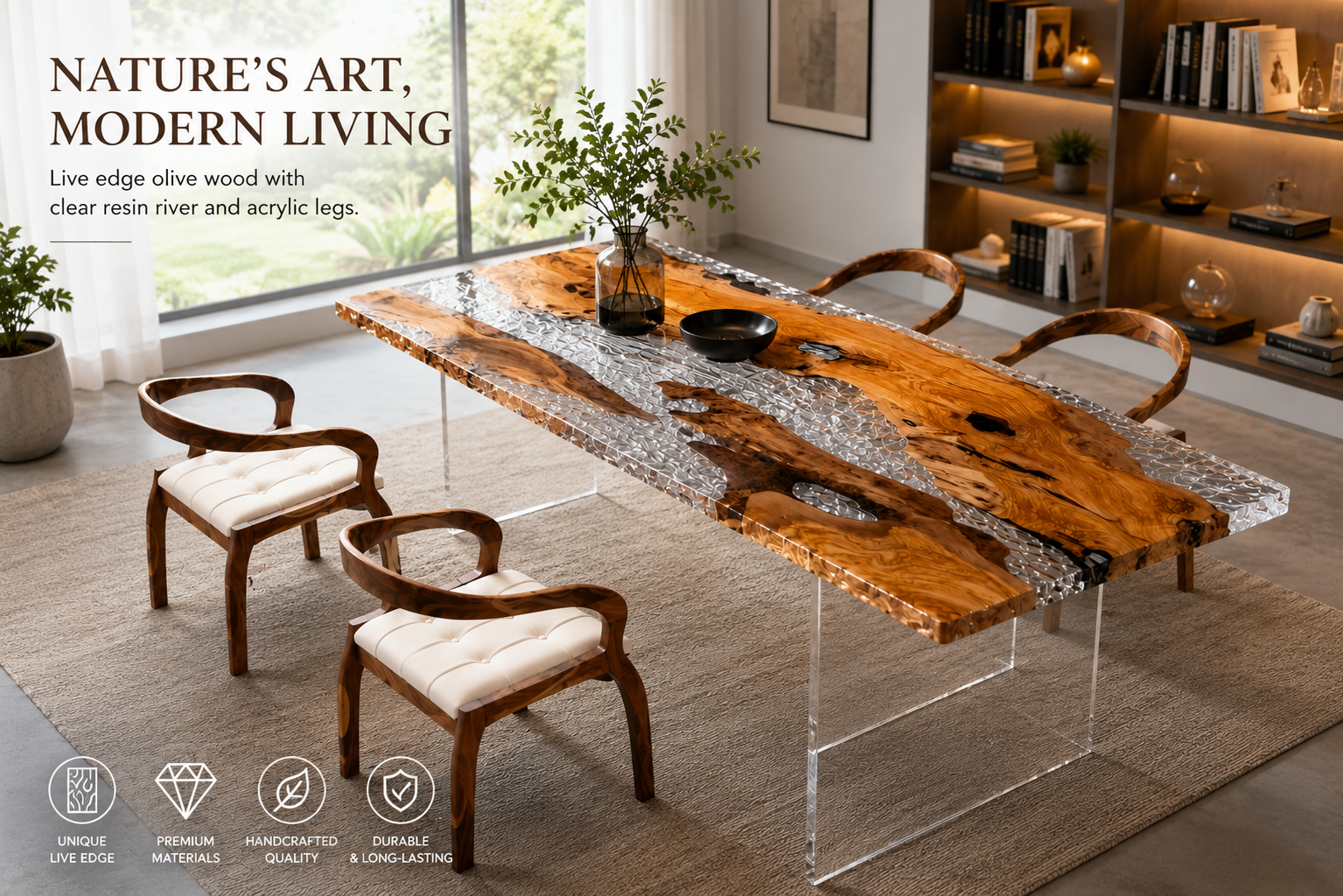 Olive wood resin table-35“W x 79″L Thickness 1.8″ - 图片 8