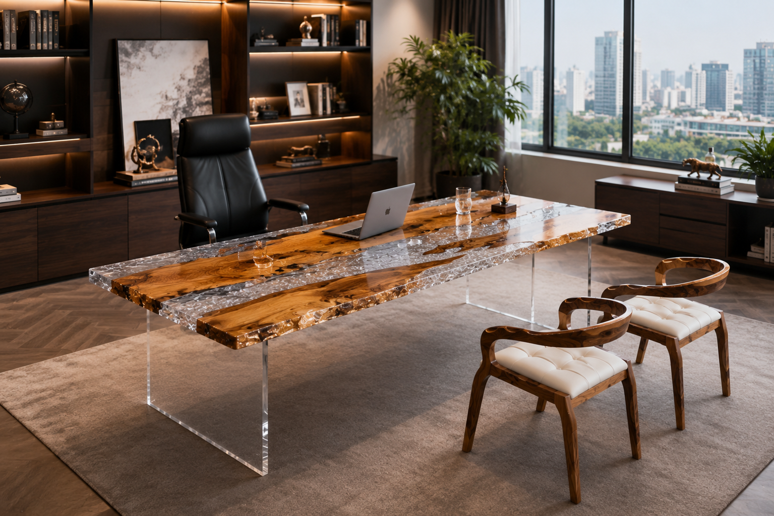 Olive wood resin table-35“W x 79″L Thickness 1.8″