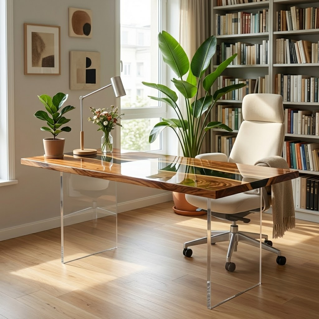 South American walnut resin table-35“W x 79″L Thickness 1.8″