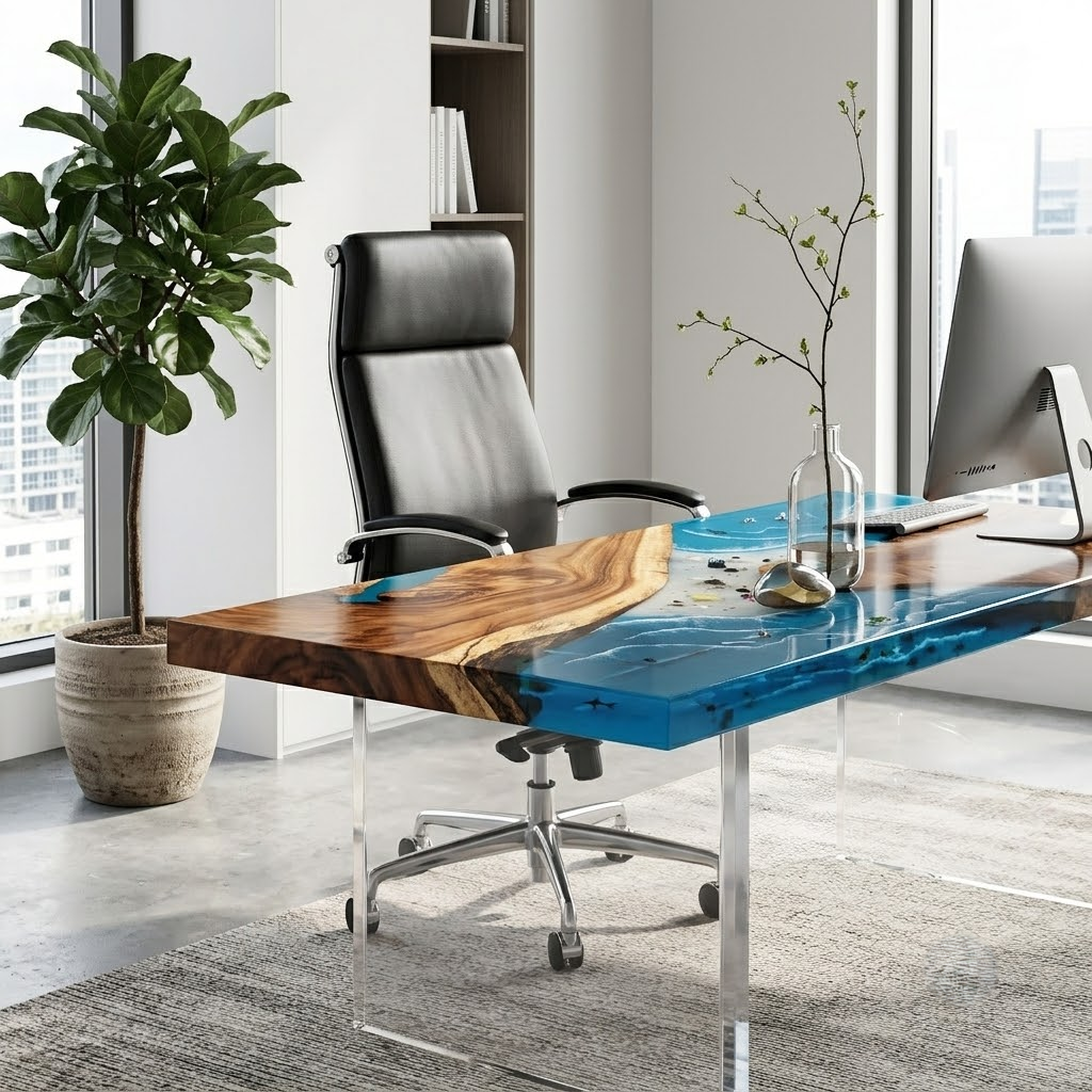 South American walnut resin table-35“W x 79″L Thickness 1.8″ - 图片 8