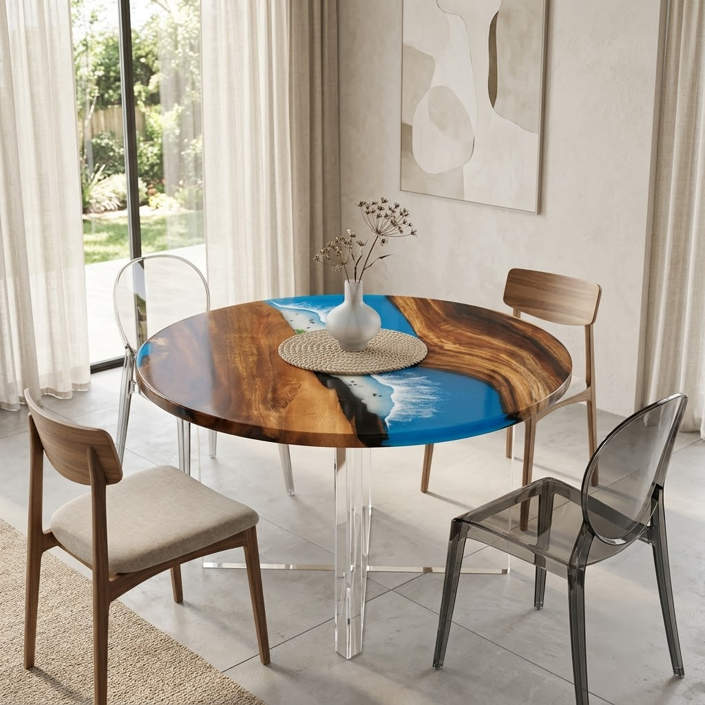 South American walnut resin dining table-32“W x 32″L Thickness 2″ - 图片 3