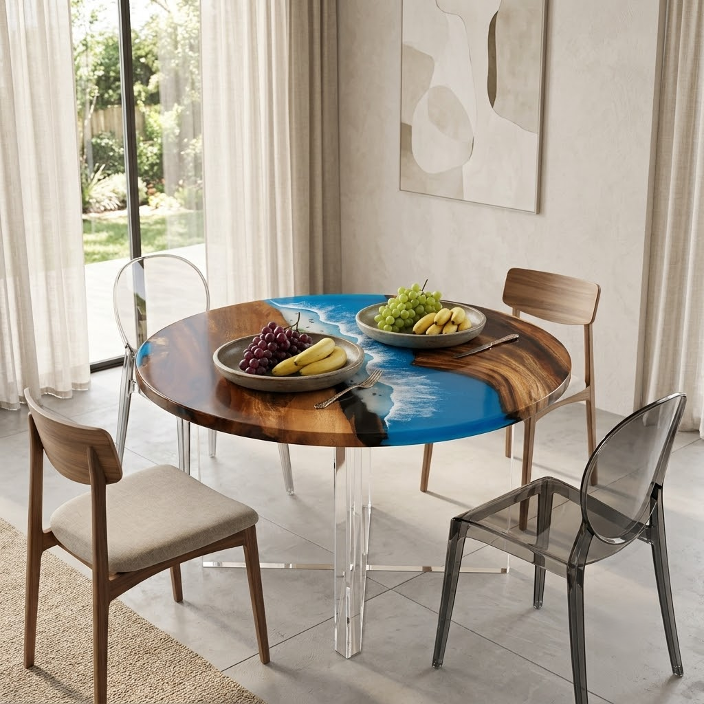 South American walnut resin dining table-32“W x 32″L Thickness 2″ - 图片 4