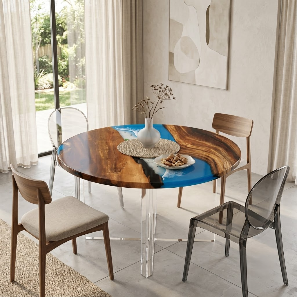 South American walnut resin dining table-32“W x 32″L Thickness 2″ - 图片 5
