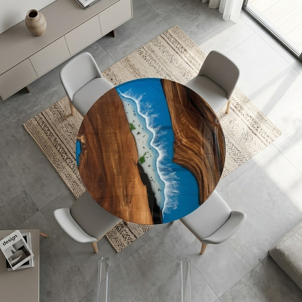 South American walnut resin dining table-32“W x 32″L Thickness 2″ - 图片 6