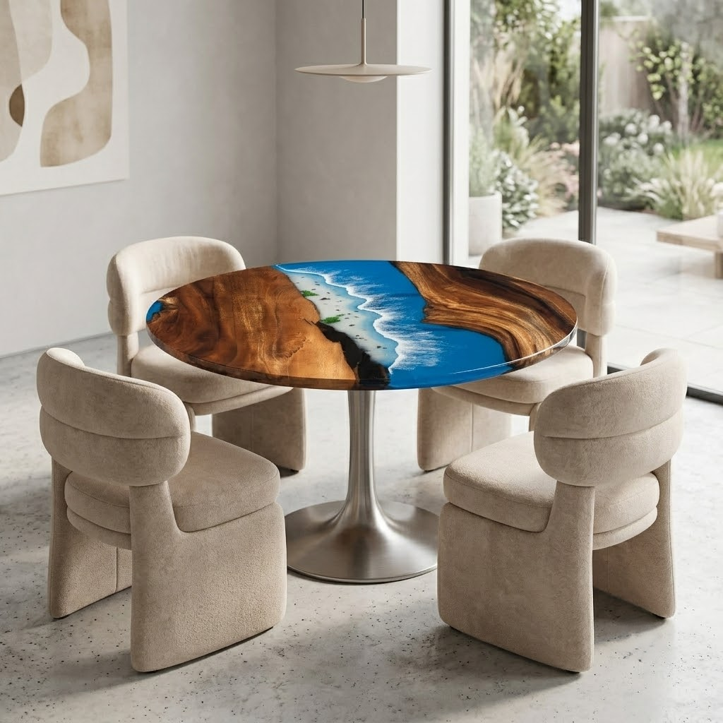 South American walnut resin dining table-32“W x 32″L Thickness 2″ - 图片 7