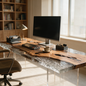 Olive wood ice river resin table-35“W x 79"L Thickness 1.8"